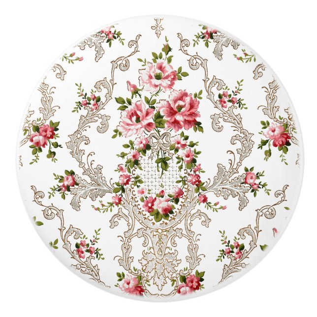Eleganter französischer Rokoko floralweißer Hinter Keramikknauf (Vorderseite)