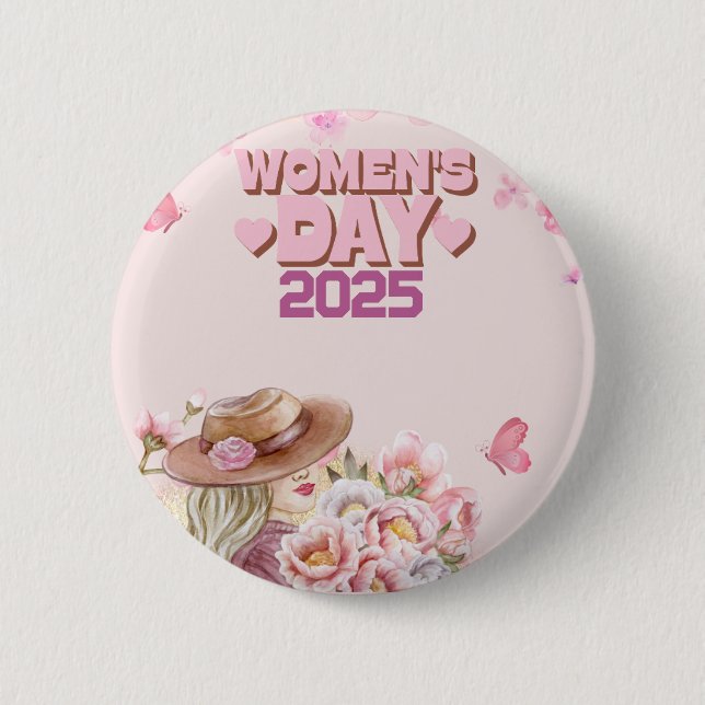 Eleganter Frauentag 2025 mit rosa Blumendesign Button (Vorderseite)
