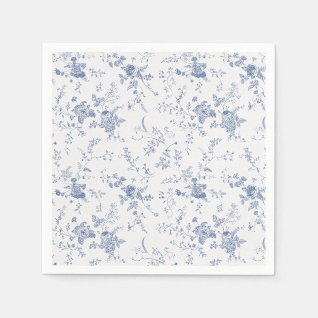 Eleganter French Vintag Blue Floral Jouy Serviette (Vorderseite)