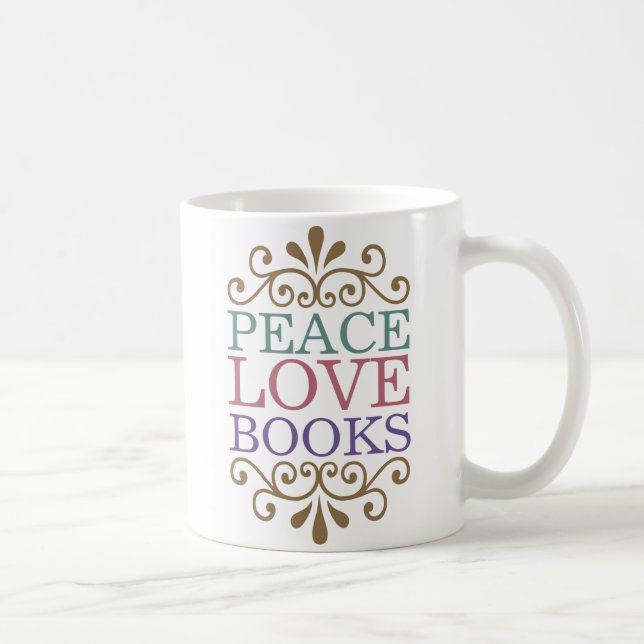 Eleganter Frieden, Liebe, Bücher Kaffeetasse (Rechts)
