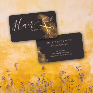 Eleganter Friseur Haarschere Gold Schere Pink Grau Visitenkarte