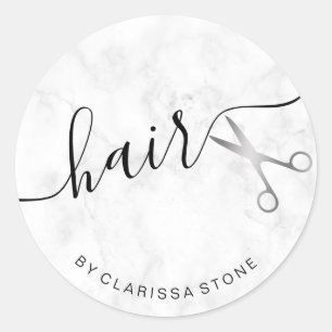 Eleganter Friseursalon aus Silber und weißem Marm Runder Aufkleber