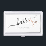 Eleganter Friseursalon der modernen Rose Visitenkarten Dose<br><div class="desc">Modernes und elegantes Design für Friseursalons mit Imitaten Rose Goldschere und elegantem Kalligraphie-Schriftart.</div>