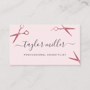 Eleganter Friseursalon mit rosa Rosa-Goldschere Visitenkarte