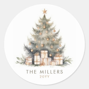 Eleganter Frohe Weihnachtsbaum Gold Minimalistisch Runder Aufkleber