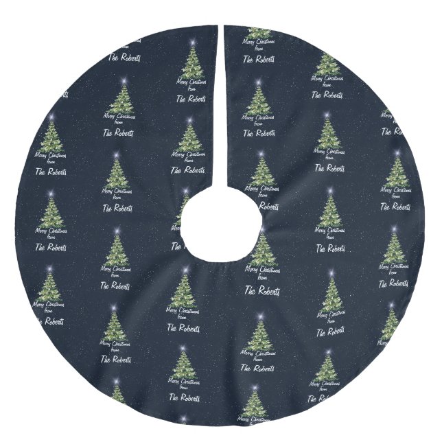 Eleganter frohe Weihnachtsbaumen Navy Blue Holiday Polyester Weihnachtsbaumdecke (Vorderseite)