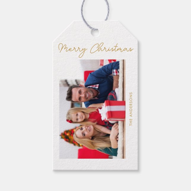 Eleganter froher Weihnachts-Foto-Urlaub Geschenkanhänger (Vorderseite)