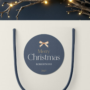 Eleganter froher Weihnachtssticker mit Goldbug Runder Aufkleber