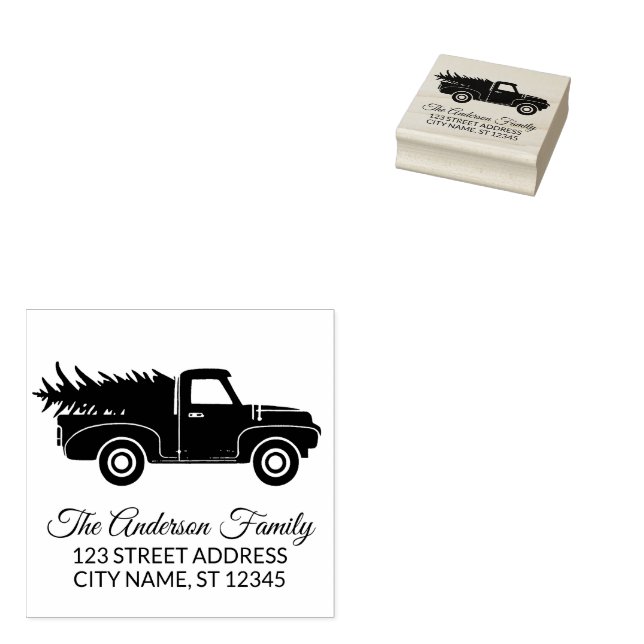 Eleganter froher Weihnachtswagen und Baum Gummistempel (Stempel)