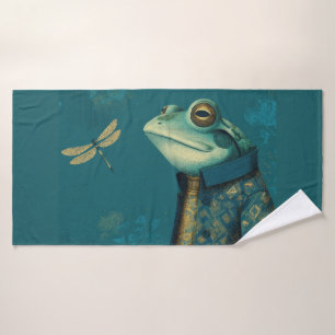 Eleganter Frosch & Libelle - Surrealistisches Vint Badehandtuch