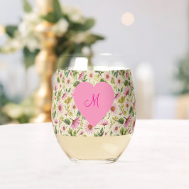 Eleganter Frühling mit Mit Monogramm Herzen Weinglas Ohne Stiel