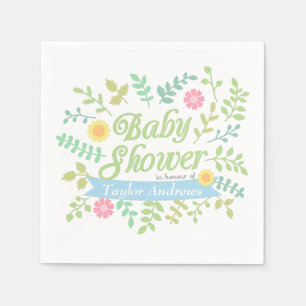 Eleganter Frühlingsblätter-Blumenkranz Baby Shower Serviette