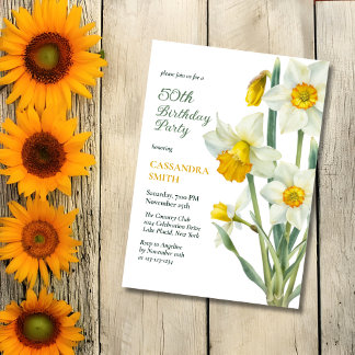 Eleganter Frühlingsgelber affodil floraler Geburts Einladung