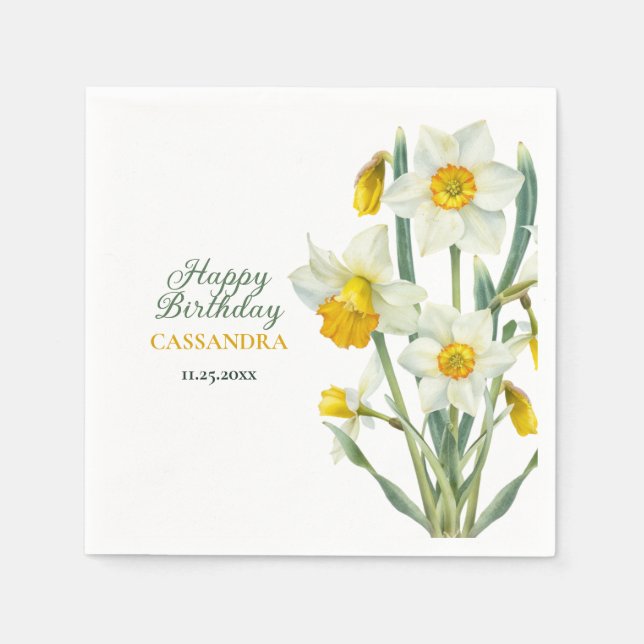 Eleganter Frühlingsgelber affodil floraler Geburts Serviette (Vorderseite)