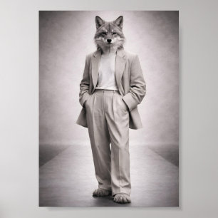 Eleganter Fuchs in modernem hellen Anzug Portrait Poster