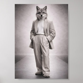 Eleganter Fuchs in modernem hellen Anzug Portrait Poster