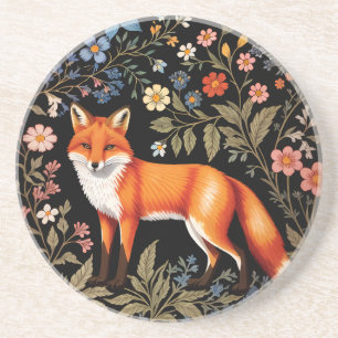 Eleganter Fuchs in Schwarz mit Farbigen Blumen Getränkeuntersetzer