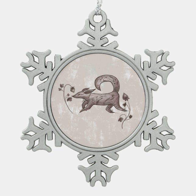 eleganter Fuchs Schneeflocken Zinn-Ornament (Vorderseite)