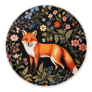 Eleganter Fuchs Schwarze Farbige Blumenmuster Keramikknauf