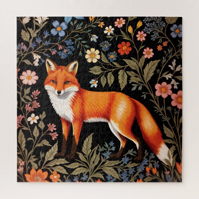 Eleganter Fuchs Schwarzes Farbige Blumenmuster (Vertikal)