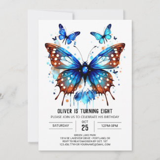 Eleganter Fun Butterfly Junge Geburtstag Einladung