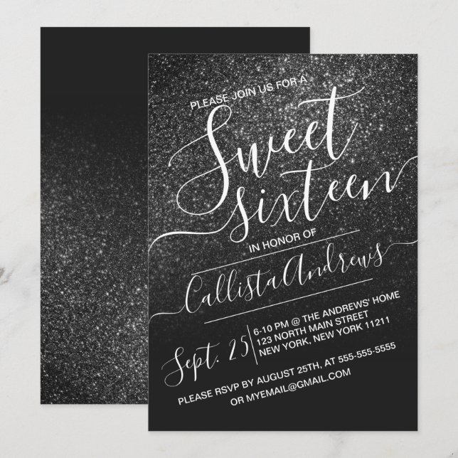 Eleganter Funkelnd Glitzer Ombre Sweet 16 Einladung (Vorne/Hinten)