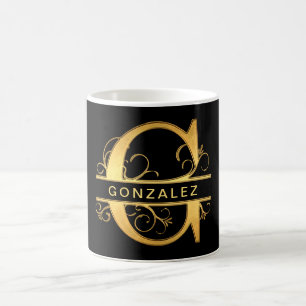 Eleganter "G" Monogram Personalisiert Name Black G Kaffeetasse