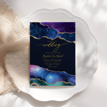 Eleganter Galaxy Blue, Lila & Gold Agate QR Code