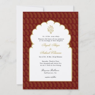 Eleganter Ganesh Rot & Gold indische Hochzeit  Einladung