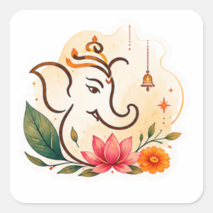Eleganter Ganesha-Lotus-Diwali Quadratischer Aufkleber