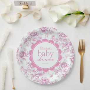 Eleganter Garten Pink Chinoiserie Babydusche Pappteller