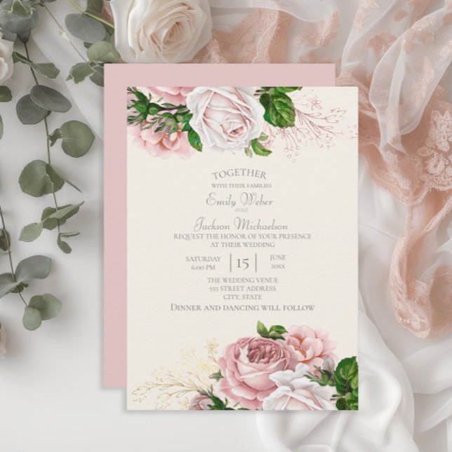 Eleganter Garten Rosa Rose Einladung (Blush pink vintage floral wedding invitation)