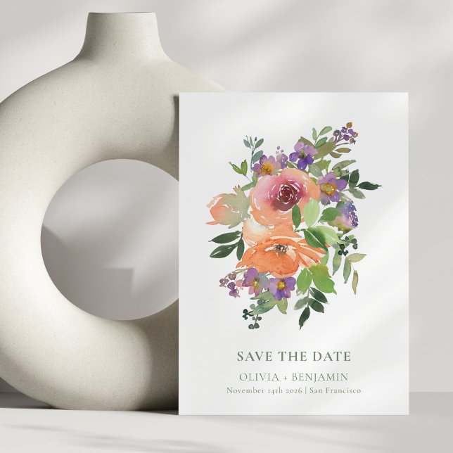 Eleganter Garten Wasserfarben Lila Orange Save The Date (Von Creator hochgeladen)