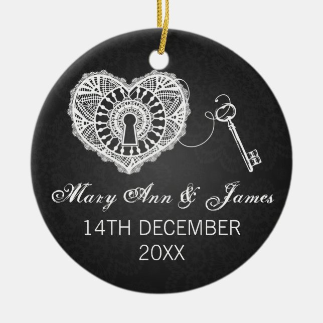 Eleganter Gastgeschenk Hochzeits-Schlüssel zu Keramik Ornament (Vorne)