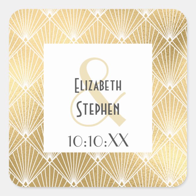 Eleganter Gatsby Art Deco Quadratischer Aufkleber (Vorderseite)