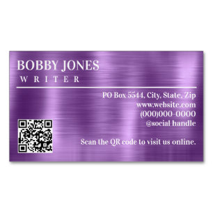 Eleganter, gebürsteter Lila Foil Metallic QR-Code Magnetische Visitenkarte