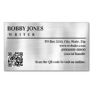 Eleganter, gebürsteter Silber Foil Metallic QR Cod Magnetische Visitenkarte