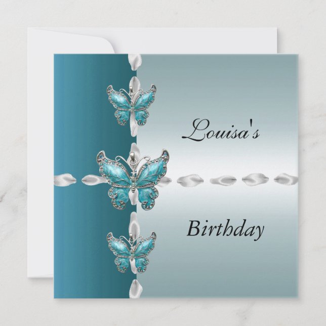 Eleganter Geburtstag Aquamariner Blauschmetterling Einladung (Vorderseite)