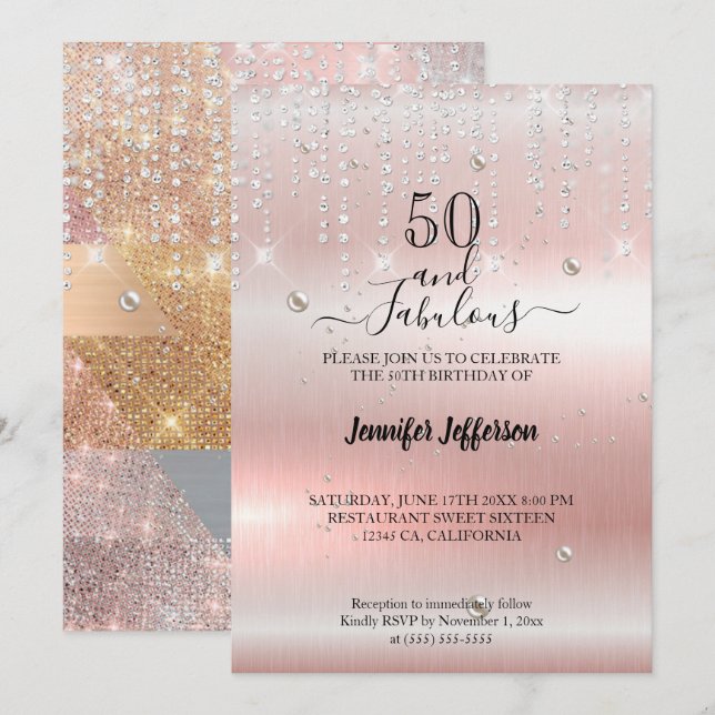 Eleganter Geburtstag Einladung (Vorne/Hinten)