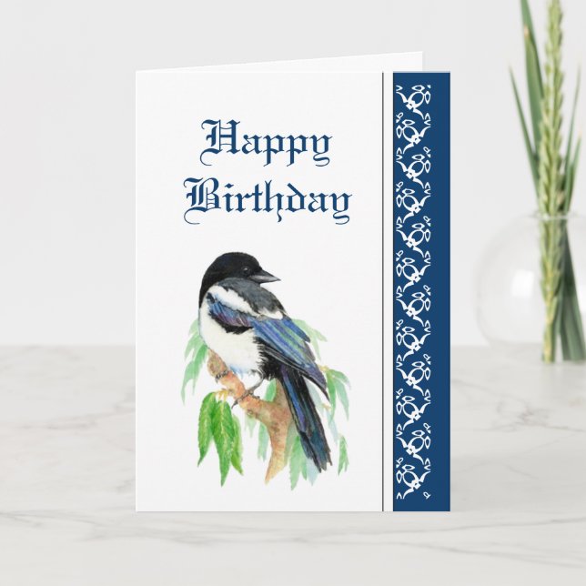 Eleganter Geburtstag, Magpie, Vogelwelt Karte (Vorderseite)