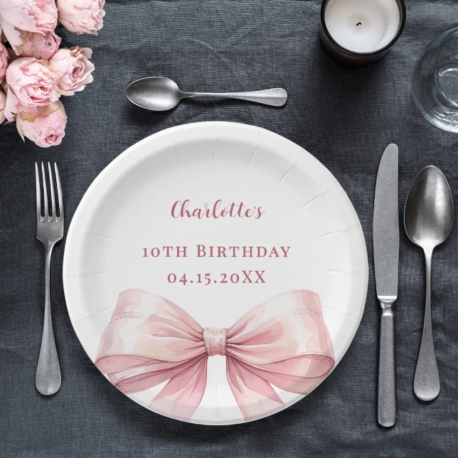 Eleganter Geburtstag mit rosa Schleife Pappteller (Von Creator hochgeladen)