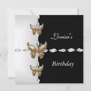 Eleganter Geburtstag Schwarz Weiß Gold Bronze Schm Einladung