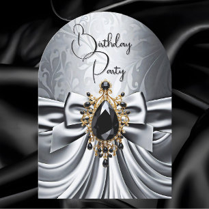 Eleganter Geburtstag Silber Grau Gold Schwarz Juwe Einladung