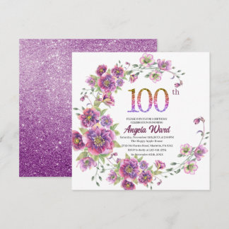 Eleganter Geburtstagsfeier Blumenkohl Glitzer 100 Einladung