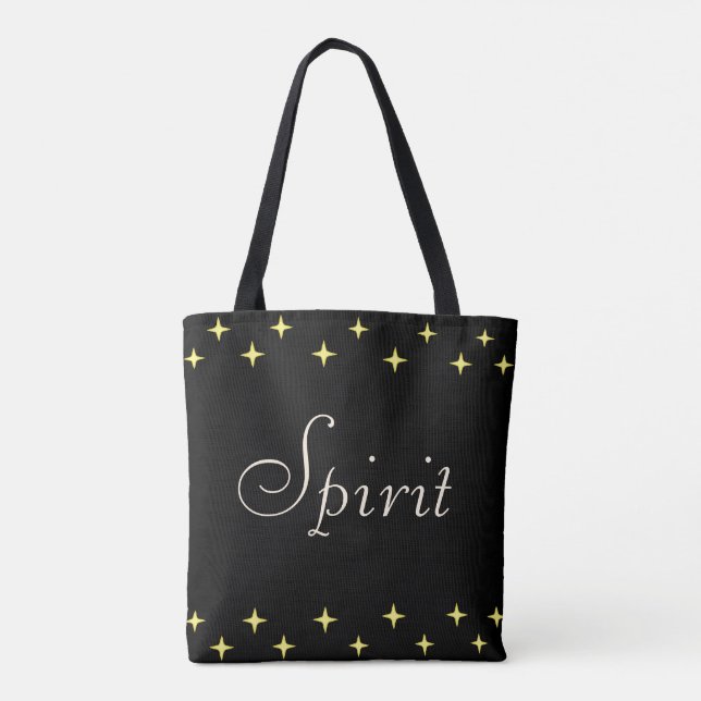 Eleganter Geist Kalligrafie & Sterne auf Schwarz Tasche (Rückseite)