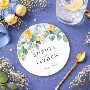 Eleganter, gelb-weißer Hochzeitsstein Getränkeuntersetzer