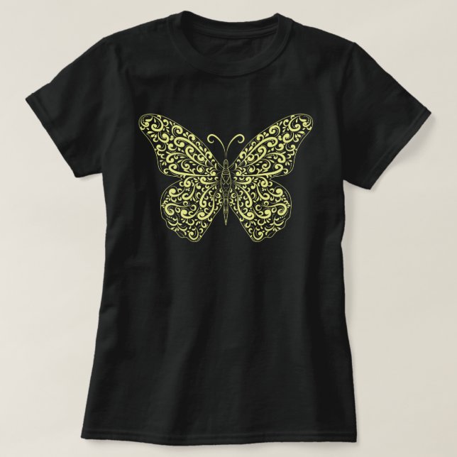 Eleganter Gelber Blüh Butterfly T - Shirt (Design vorne)