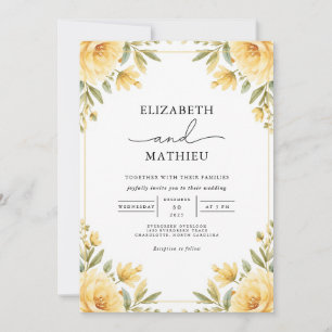 Eleganter Gelber Blumengarten Hochzeit Einladung