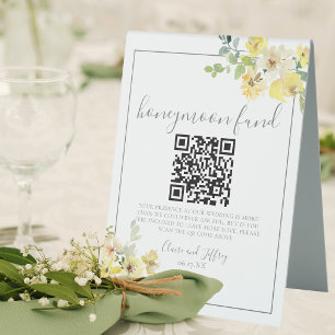 Eleganter Gelber Blumiger Hochzeits-Flitterwochen- Tischaufsteller