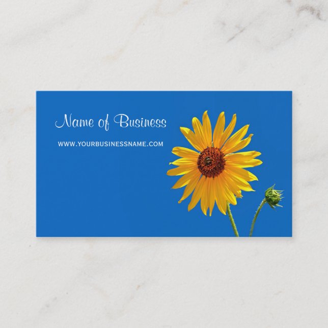 Eleganter Gelber Blütensommer Sonnenblume Blauer H Visitenkarte (Vorderseite)